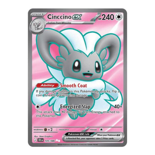 Cinccino ex - 105/086 (CRI) #105/086 Ultra Rare (Holofoil Near Mint) ME04: Chaos Rising Pokemon: 2026