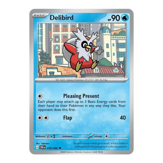 Delibird (CRI) #018/086 Uncommon (Reverse Holofoil Lightly Played) ME04: Chaos Rising Pokemon: 2026