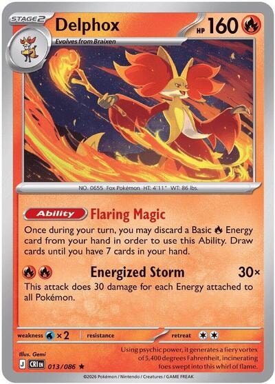 Delphox (CRI) #013/086 Rare (Reverse Holofoil Lightly Played) ME04: Chaos Rising Pokemon: 2026