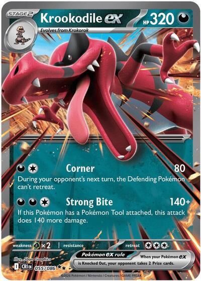 Krookodile ex (CRI) #055/086 Double Rare (Holofoil Near Mint) ME04: Chaos Rising Pokemon: 2026