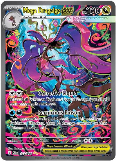 Mega Dragalge ex 118 086 (CRI) #118/086 Special Illustration Rare (Holofoil Near Mint) ME04: Chaos Rising Pokemon: 2026