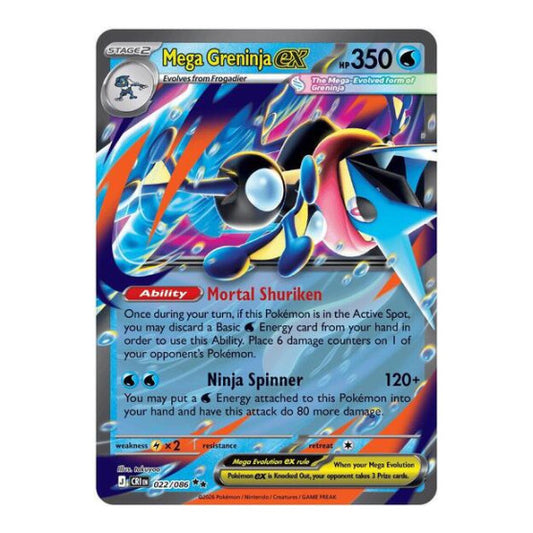 Mega Greninja ex - 022/086 (CRI) #022/086 Double Rare (Holofoil Near Mint) ME04: Chaos Rising Pokemon: 2026