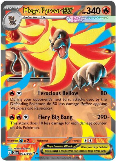Mega Pyroar ex 015 086 (CRI) #015/086 Double Rare (Holofoil Near Mint) ME04: Chaos Rising Pokemon: 2026