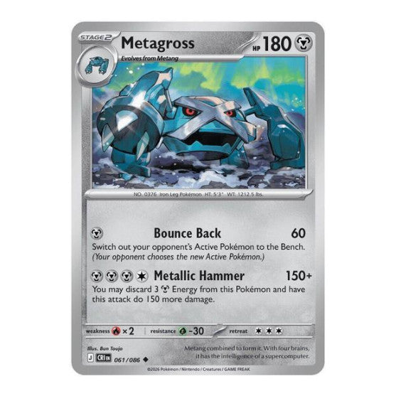 Metagross (CRI) #061/086 Uncommon (Reverse Holofoil Lightly Played) ME04: Chaos Rising Pokemon: 2026