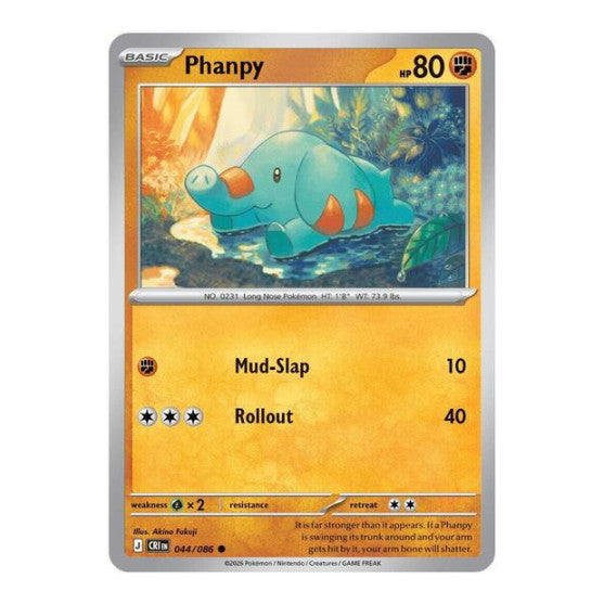 Phanpy (CRI) #044/086 Common (Reverse Holofoil Lightly Played) ME04: Chaos Rising Pokemon: 2026