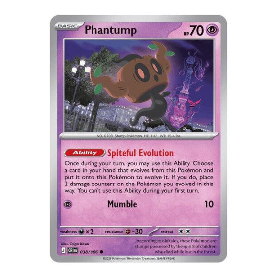 Phantump (CRI) #038/086 Common (Reverse Holofoil Lightly Played) ME04: Chaos Rising Pokemon: 2026
