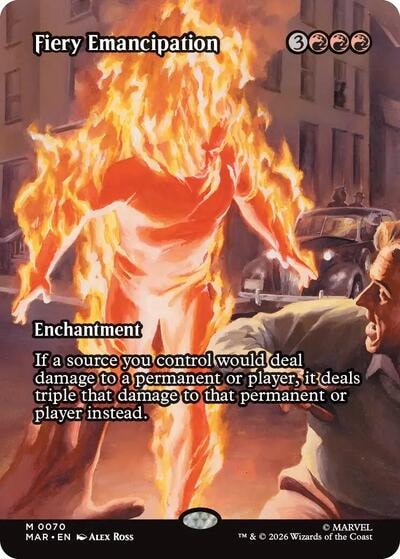 Fiery Emancipation Borderless (MAR) #70 Mythic Rare (Near Mint) Marvel Universe Eternal-Legal Magic: The Gathering: 2025