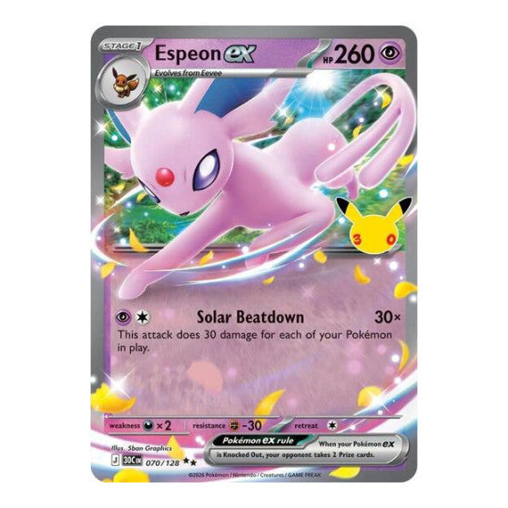 Espeon ex (30C) #070/128 Double Rare (Holofoil Near Mint) ME: 30th Celebration Pokemon: 2026
