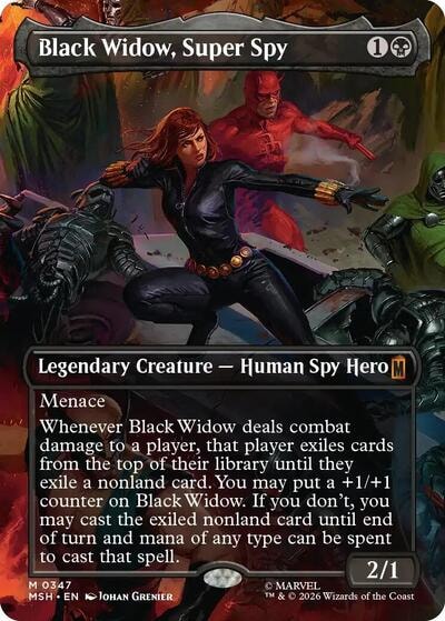 Black Widow, Super Spy (Borderless) (0347) (MSH) #347 Mythic Rare (Near Mint) Marvel Super Heroes Magic: The Gathering: 2026
