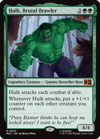 Hulk, Brutal Brawler (MSC) #833 Mythic Rare (Near Mint) Commander: Marvel Super Heroes Magic: The Gathering: 2026