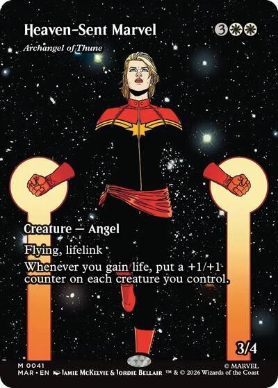 Heaven Sent Marvel Archangel of Thune Borderless (MAR) #41 Mythic Rare (Near Mint) Marvel Universe Eternal-Legal Magic: The Gathering: 2025