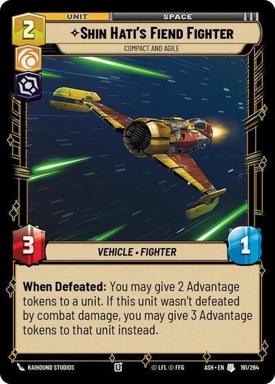 Shin Hati's Fiend Fighter - Compact and Agile (ASH) #191/264 Uncommon (Near Mint) Ashes of the Empire Star Wars: Unlimited: 2026