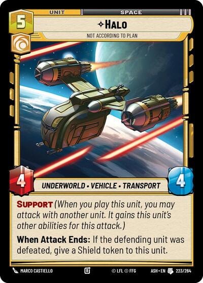 Halo - Not According to Plan (ASH) #223/264 Uncommon (Near Mint) Ashes of the Empire Star Wars: Unlimited: 2026