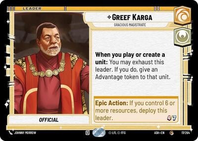 Greef Karga - Gracious Magistrate (ASH) #17/264 Common (Near Mint) Ashes of the Empire Star Wars: Unlimited: 2026