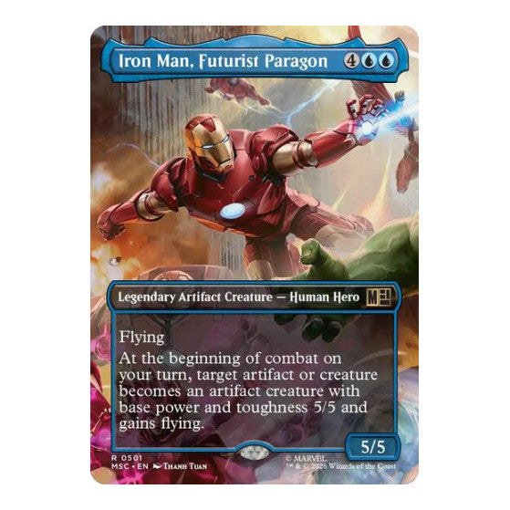 Iron Man, Futurist Paragon (Borderless) (MSC) #501 Rare (Near Mint) Commander: Marvel Super Heroes Magic: The Gathering: 2026