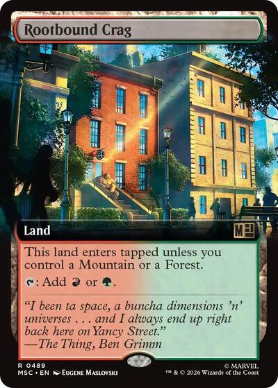 Rootbound Crag (Extended Art) (MSC) #489 Rare (Lightly Played) Commander: Marvel Super Heroes Magic: The Gathering: 2026