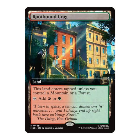 Rootbound Crag (Extended Art) (MSC) #489 Rare (Lightly Played) Commander: Marvel Super Heroes Magic: The Gathering: 2026
