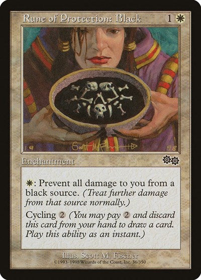 Rune of Protection Black (USG) #36 Common (Moderately Played) Urza's Saga Magic: The Gathering: 1998