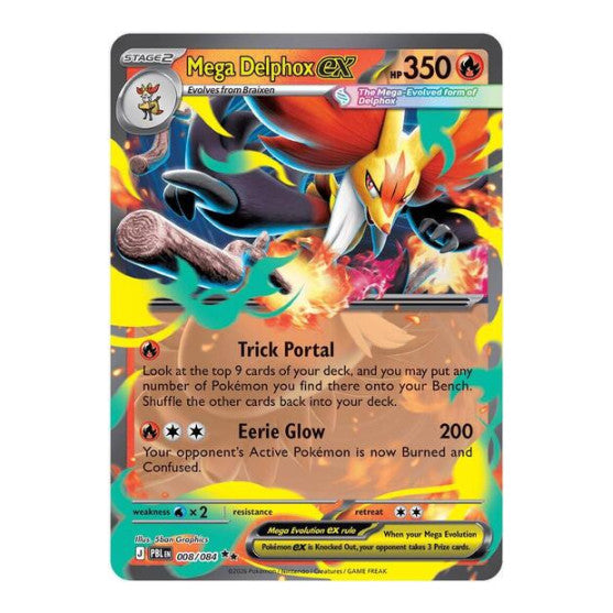 Mega Delphox ex (PBL) #008/084 Double Rare (Holofoil Near Mint) ME05: Pitch Black Pokemon: 2026
