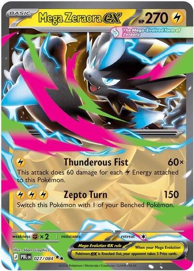 Mega Zeraora ex - 027/084 (PBL) #027/084 Double Rare (Holofoil Near Mint) ME05: Pitch Black Pokemon: 2026