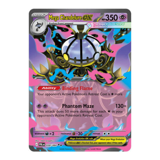 Mega Chandelure ex - 038/084 (PBL) #038/084 Double Rare (Holofoil Near Mint) ME05: Pitch Black Pokemon: 2026