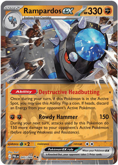 Rampardos ex 045 084 (PBL) #045/084 Double Rare (Holofoil Lightly Played) ME05: Pitch Black Pokemon: 2026