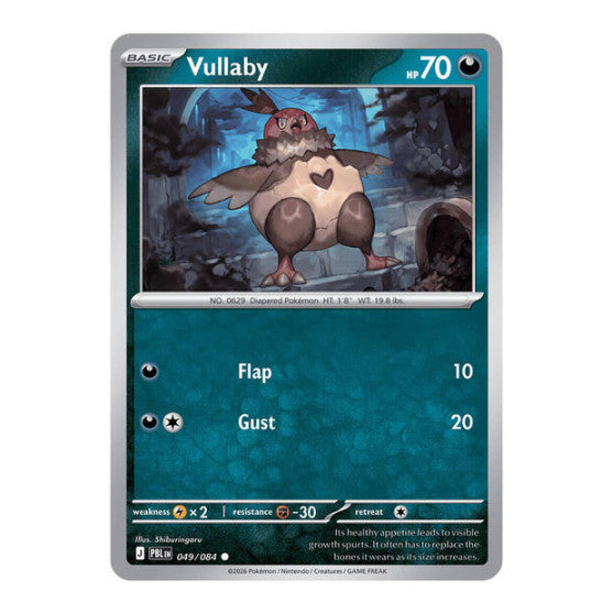 Vullaby (PBL) #049/084 Common (Reverse Holofoil Lightly Played) ME05: Pitch Black Pokemon: 2026