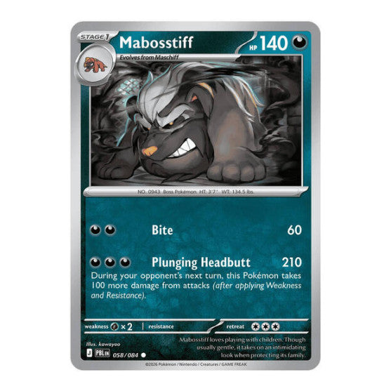 Mabosstiff (PBL) #058/084 Common (Reverse Holofoil Lightly Played) ME05: Pitch Black Pokemon: 2026