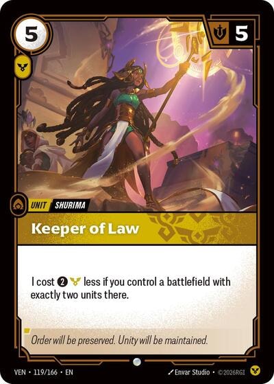 Keeper of Law (VEN) #119/166 Common (Near Mint) Vendetta Riftbound: League of Legends Trading Card Game: 2026