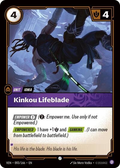 Kinkou Lifeblade (VEN) #093/166 Common (Near Mint) Vendetta Riftbound: League of Legends Trading Card Game: 2026