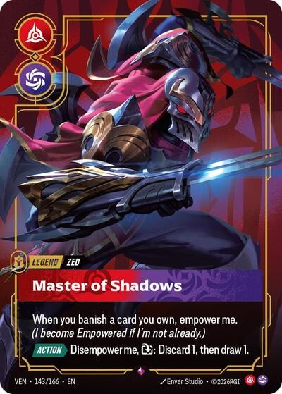 Zed - Master of Shadows (VEN) #143/166 Rare (Foil Near Mint) Vendetta Riftbound: League of Legends Trading Card Game: 2026