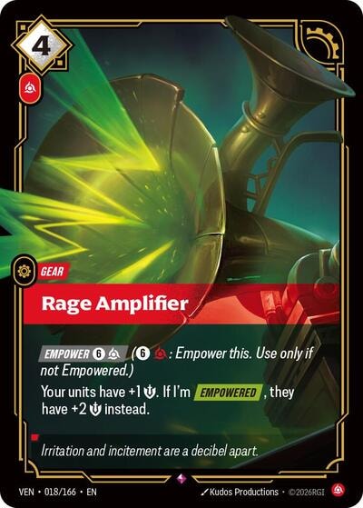 Rage Amplifier (VEN) #018/166 Rare (Foil Near Mint) Vendetta Riftbound: League of Legends Trading Card Game: 2026