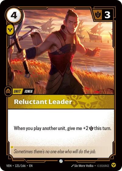 Reluctant Leader (VEN) #121/166 Common (Near Mint) Vendetta Riftbound: League of Legends Trading Card Game: 2026