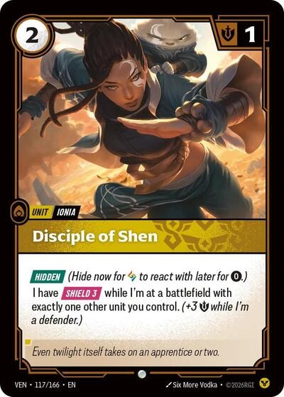 Disciple of Shen (VEN) #117/166 Common (Near Mint) Vendetta Riftbound: League of Legends Trading Card Game: 2026
