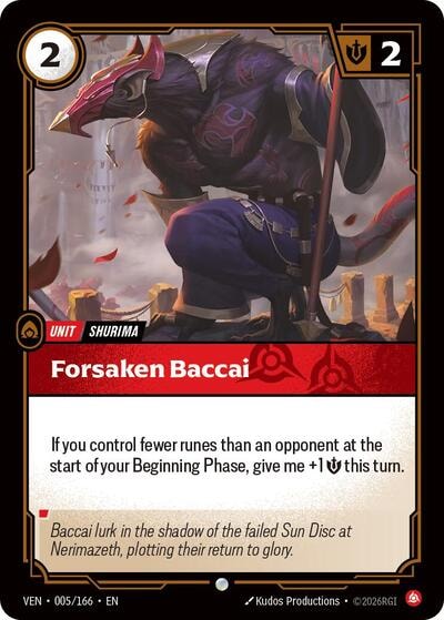 Forsaken Baccai (VEN) #005/166 Common (Near Mint) Vendetta Riftbound: League of Legends Trading Card Game: 2026