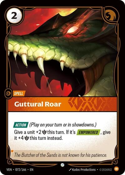 Guttural Roar (VEN) #072/166 Common (Near Mint) Vendetta Riftbound: League of Legends Trading Card Game: 2026
