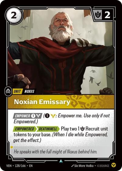 Noxian Emissary (VEN) #128/166 Uncommon (Near Mint) Vendetta Riftbound: League of Legends Trading Card Game: 2026