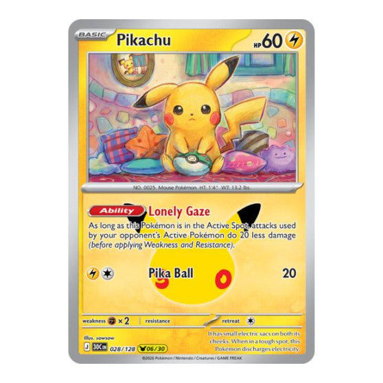 Pikachu - 028/128 (30C) #028/128 Pikachu Rare (Holofoil Near Mint) ME: 30th Celebration Pokemon: 2026