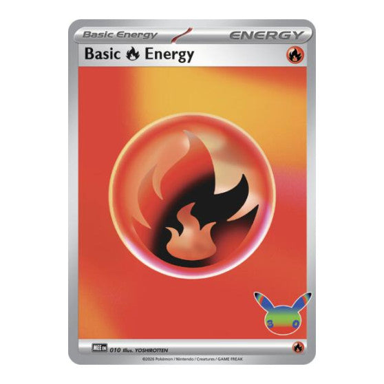 Basic Fire Energy 010 30th Celebration (MEE) #010 Futuristic Rare (Holofoil Near Mint) MEE: Mega Evolution Energies Pokemon: 2025