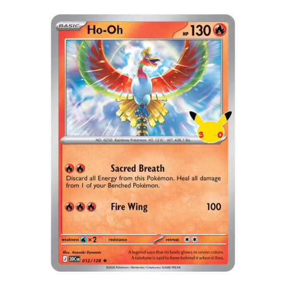 Ho-Oh (30C) #012/128 Rare (Holofoil Near Mint) ME: 30th Celebration Pokemon: 2026
