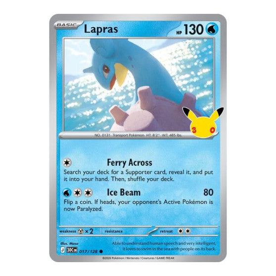Lapras - 017/128 (30C) #017/128 Common (Holofoil Near Mint) ME: 30th Celebration Pokemon: 2026