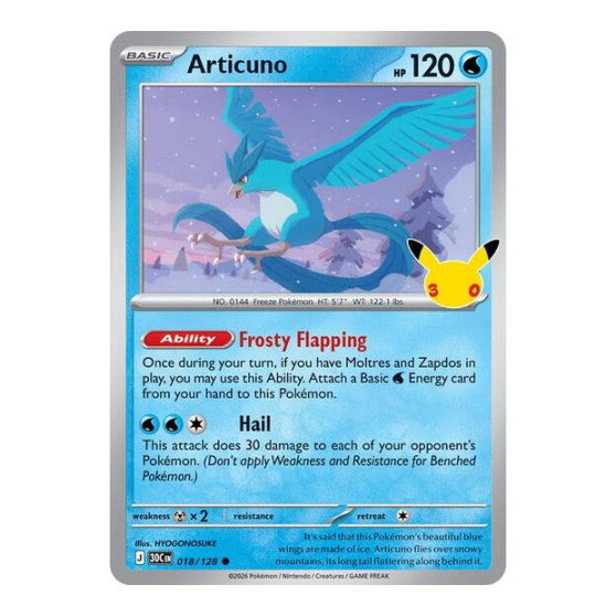 Articuno - 018/128 (30C) #018/128 Common (Holofoil Near Mint) ME: 30th Celebration Pokemon: 2026