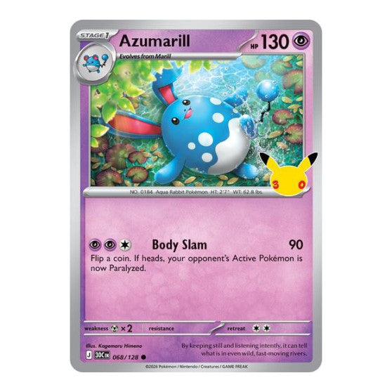 Azumarill (30C) #068/128 Common (Holofoil Near Mint) ME: 30th Celebration Pokemon: 2026