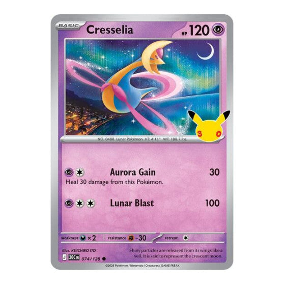 Cresselia (30C) #074/128 Common (Holofoil Near Mint) ME: 30th Celebration Pokemon: 2026