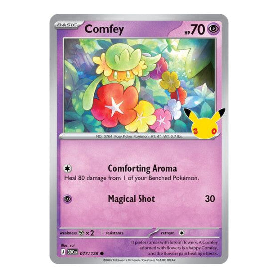 Comfey (30C) #077/128 Common (Holofoil Near Mint) ME: 30th Celebration Pokemon: 2026