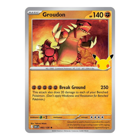 Groudon (30C) #082/128 Rare (Holofoil Near Mint) ME: 30th Celebration Pokemon: 2026