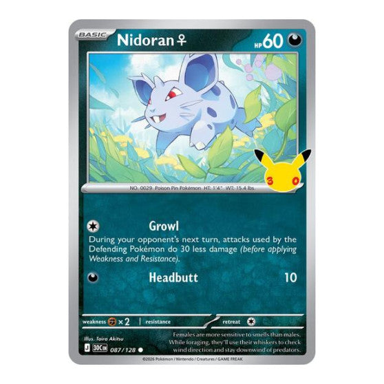 Nidoran F (30C) #087/128 Common (Holofoil Near Mint) ME: 30th Celebration Pokemon: 2026