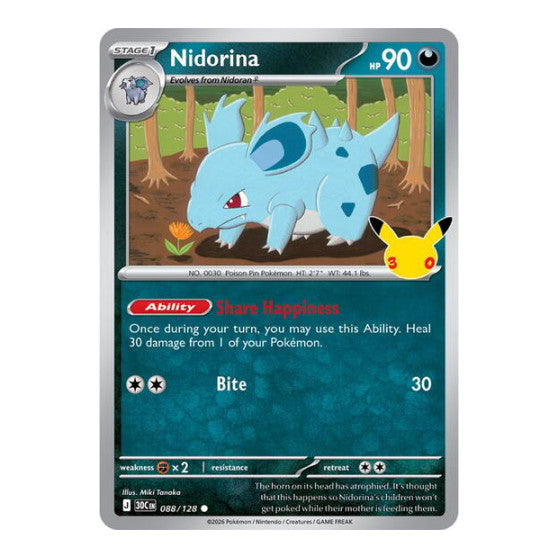 Nidorina (30C) #088/128 Common (Holofoil Near Mint) ME: 30th Celebration Pokemon: 2026