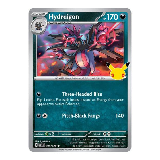 Hydreigon (30C) #099/128 Common (Holofoil Near Mint) ME: 30th Celebration Pokemon: 2026