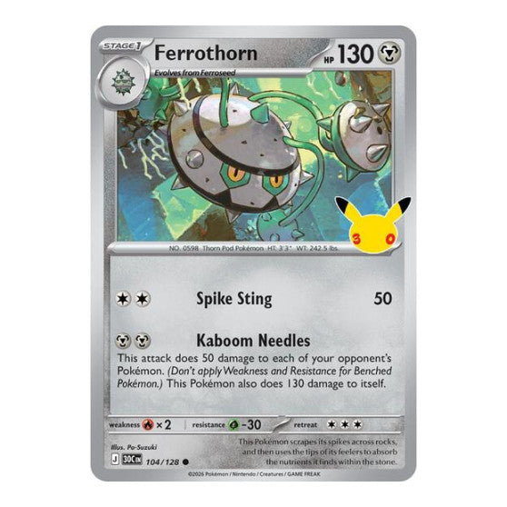 Ferrothorn (30C) #104/128 Common (Holofoil Near Mint) ME: 30th Celebration Pokemon: 2026